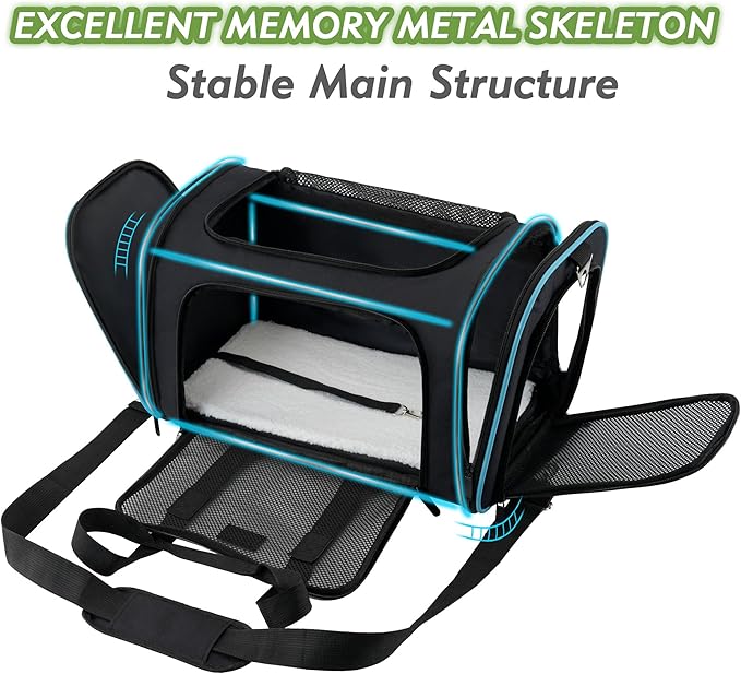 Soundy Large Cat Carrier Dog Carrier Under 25 Lbs,Collapsible Ventilated Portable Pet Bag with Soft Sided Breathable Mesh for Long Car Trips Maxi Load 2 Kittens or Small, Medium Dog (Large Black)