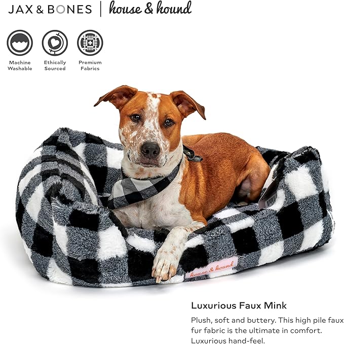 Jax & Bones Relaxer Plaid Dog Bed - Machine Washable Pet Bed for Large Size Dogs - Hides Shedding Hair, Easy to Clean, Sleep Enhancing
