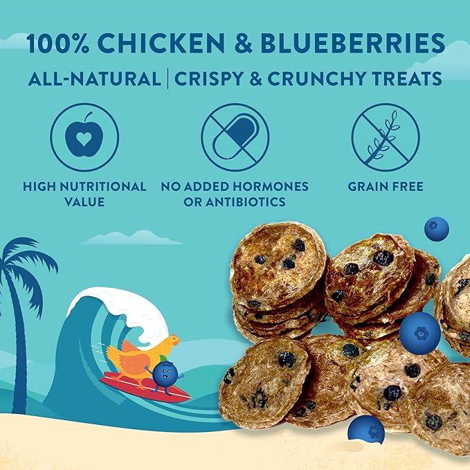 Just Chicken & Blueberry Chips | Two Premium Ingredient & Healthy Dog Treats Rich in Antioxidants | All Natural Canine Rewards | All Breed Sizes Dog Training Treats | Made in USA - 7oz