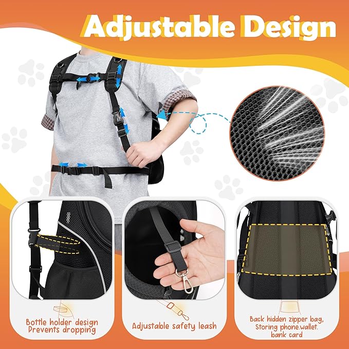 WOYYHO Pet Dog Carrier Backpack with Top and Side Windows, Small Dog Front Backpack Ventilated Mesh Dog Back Pack with Safety Belt for Travel Hiking Outdoor Adventures (Size S: 2-4.5 lbs, Black 2.0)