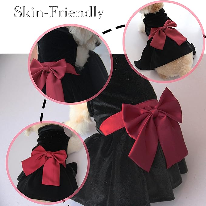 Dog Dress with Bowknot, Fashional All Weather Puppy Clothes Wedding Holiday Princess Pet Dresses for Small Dogs Cats Girl(Small, Black)