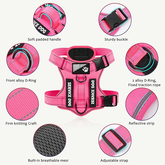 Demigreat Reflective Dog Vest Harness with 5 PCS Patches, Adjustable Soft Oxford Dog Harness, Inner Layer Mesh, Prevent Pulling and Choking, Small (HotPink)