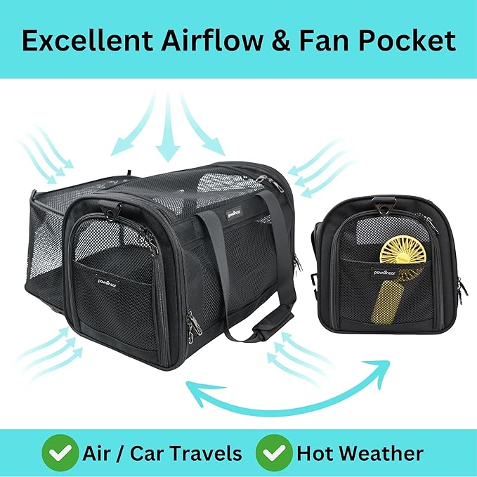 Crash-Tested Cat Carrier Soft (Test with FMVSS 213b - 5 Star Safety Rated by CPS) | TSA Airline Approved, Expandable, Zipper Locks, Fan Pocket | Best Dog Car Carrier for Safe Travel (Pet Up to 9lbs)