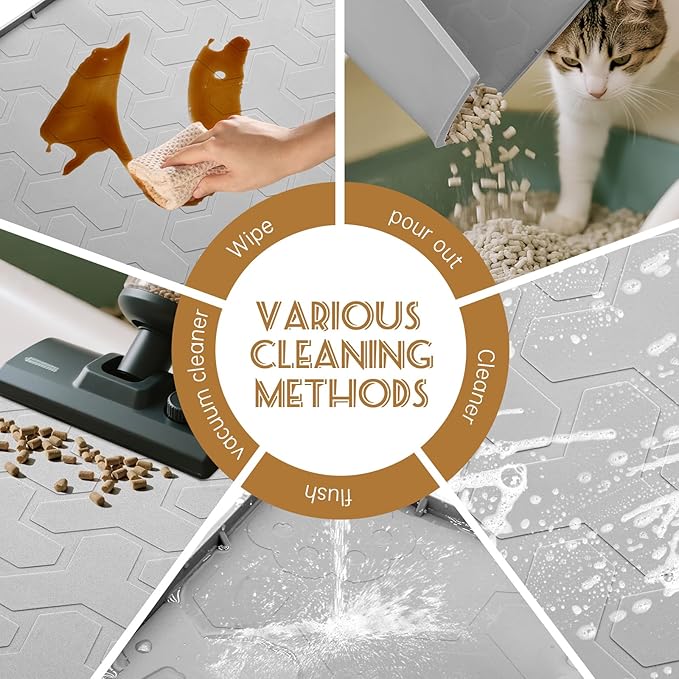 Cat Litter Mat for Litter Boxes - BPA-Free, Fits Most Sizes, Effective Litter Trapping, Easy to Clean, Waterproof, Non-Slip, 34" X 22", Light Gray