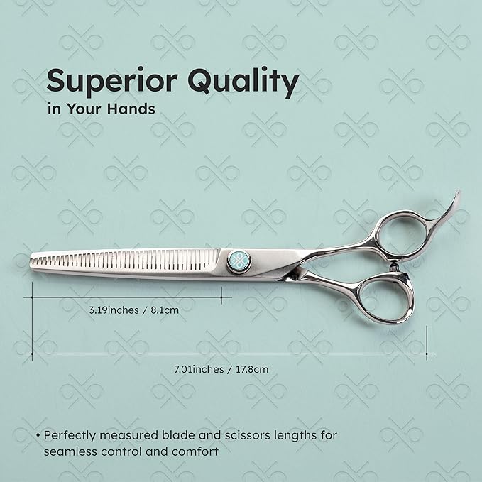 7" Dog Grooming Thinning Scissors – Handcrafted, Ergonomic, VG10 Stainless Steel for Sharper, Tougher, Better Edge Retention, Thinning Rate 50%