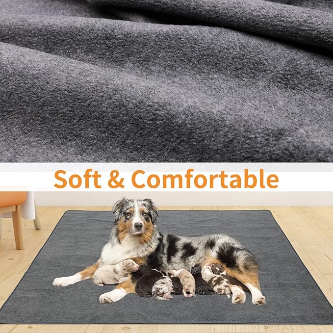 LOOBANI 2 Packs Extra Large Reusable Dog Mat for Floor, Non-Slip Washable Pee Pad for Dogs, Fast Absorbent Pet Whelping Pads, Puppy Playpen Mat for Incontinence, Housebreak, Crate, 48x48in, Gray