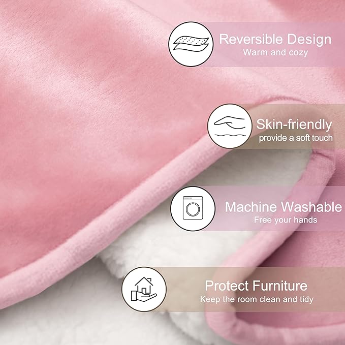 gogobunny Waterproof Pet Blanket for Small Dogs and Cats, Reversible Sherpa Fleece Soft Plush Throw for Couch Protection, Washable Furniture Protector (Pink, 30x30 inches)