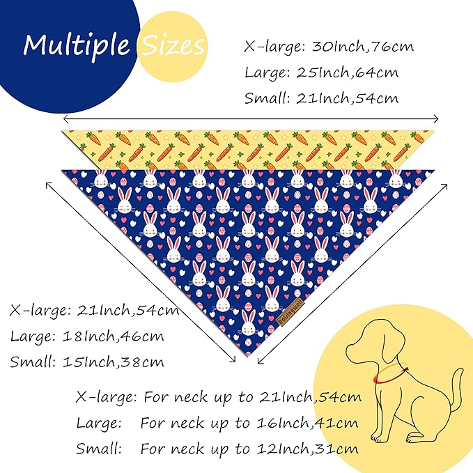 Easter Dog Bandanas 2 Pack, 4 Pattern Reversible Holiday Bandana for Boy and Girl, Premium Durable Fabric, Spring Triangle Scarf for Small to Medium Breed Dogs (Small)