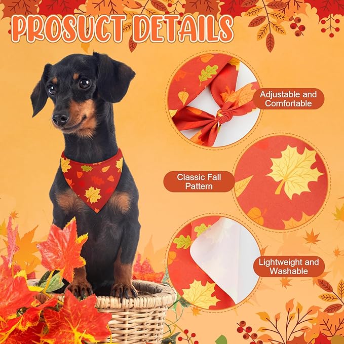 Sanwuta 100 Pcs Thanksgiving Fall Dog Bandanas Bulk and Collar Bow Ties Set 50 Autumn Bandanas 50 Fall Dog Collar Pet Maple Leaves Pumpkin Triangle Pet Scarf Bowtie for Small Medium Large Costume