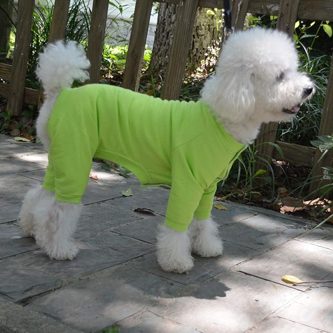 Lovelonglong Four Feet Dog Lightweight Pajamas, Pure Cotton Dog Jumpsuits 4 Legs Dog Onesies T-Shirt Stylish PJS Puppy Costume for Large Medium Small Dogs Green XS