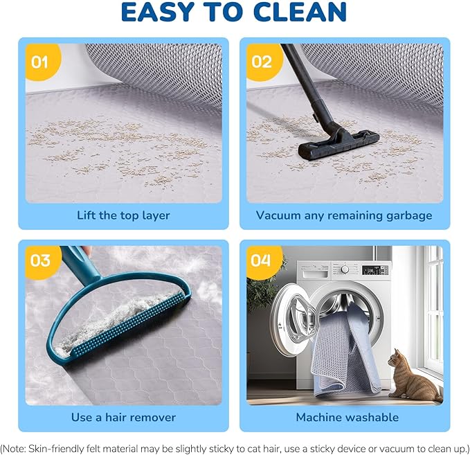 BurgeonNest Cat Litter Mat 30" x 24", Upgraded Felt & Fabric Material Cat Trapping Mat for Fewer Creases, Holds 1-2 Litter Boxes, Urine-Proof, Machine Washable, Non-Slip, Soft on Paws, Grey