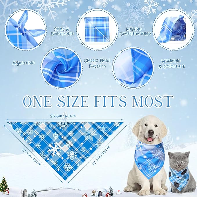 Sweetude 60 Pcs Winter Plaid Dog Bandanas Bulk Winter Pet Scarf Bibs Puppy Bandana Adjustable Washable Kerchief Pet Costume Accessories Grooming Supplies for Small to Large Cats Dogs
