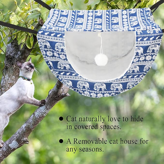 JSPYFITS Cat Cage Hammock with Ball,Double Layer Hanging Adjustable Soft Pet Bed Suit for Kitten Ferret Puppy Rabbit or Small Pet, 2 Level Indoor Bed for All Season(Blue Elephant)