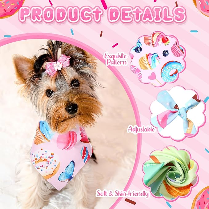 100 Pcs Dog Bandanas Bulk Hawaiian Dog Bandanas Summer 3 Sizes Washable Adjustable Scarf for Beach Small Medium Large Pet Supplies(Donut)
