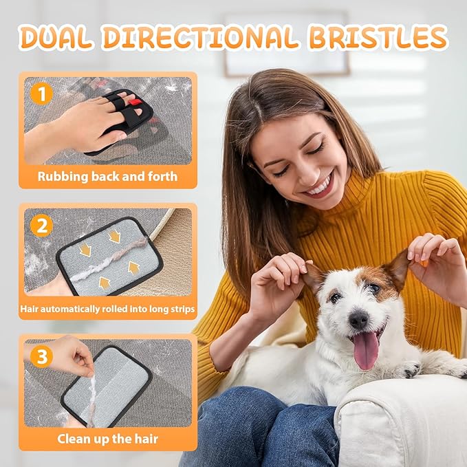 Pet Hair Removal Gloves, 2 Pcs Reusable Electrostatic Grooming Gloves for Cats and Dogs, Large Size 6.7x5.1 Inches for Faster Coverage on Clothes, Carpets, Sofas, Curtains
