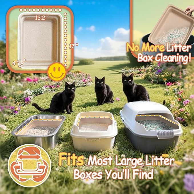 Disposable Litter Boxes for Cats Leak-Proof: 9-Pack Odor Control Sustainable Large Kitty Tray for Travel/Indoor Use