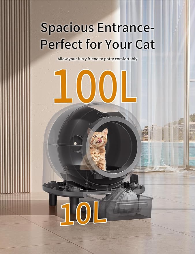 Automatic Cat Litter Box Self Cleaning,Smart Litter Box with 10 Safety Sensor Radars,100L Electric Cat Litter Boxes with Stairs for Multiple Cats,APP-Control,Advanced Odor Control OMCPET (White)