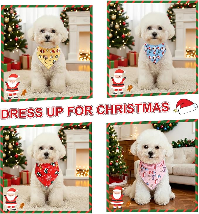 4 Pack Dog Bandana Christmas Scarf Bibs Kerchief Set Pet Christmas Costume Xmas Holiday Bandanas for Medium Large Dogs Pets (Large)