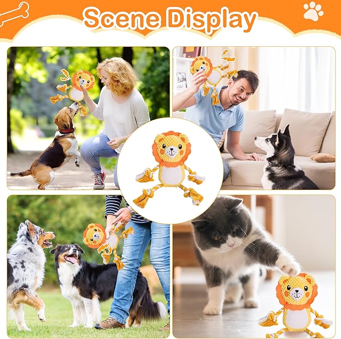 Squeak Dog Toys Stuffed Plush for Small & Medium Breeds - Soft Chew Fabric, Interactive Indoor/Outdoor Play, Perfect for Puppy Teething - Ideal Pet Gift, Lion