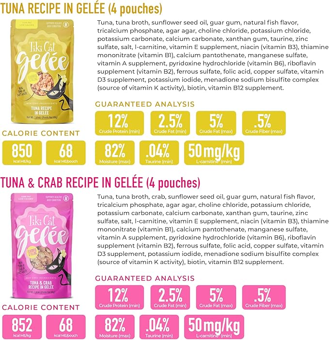 Tiki Cat Gelee Wet Cat Food, Tuna Variety Pack, 2.8 oz. Pouch (12 Count)