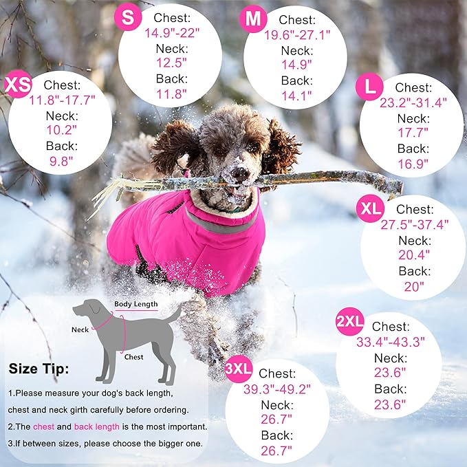 Dogcheer Dog Coat, Waterproof Dog Jacket with Harness, Reflective Adjustable Puppy Winter Coat with Zipper, Christmas Snow Jacket Clothes for Small Medium Large Dogs - Pink 2XL