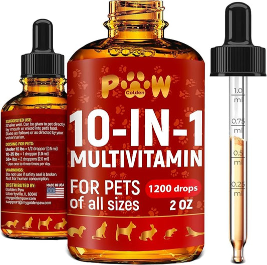 Liquid Multivitamin for Dogs – Daily Glucosamine, Vitamin B, C & D3 Support – Cat Vitamins for Indoor Cats to Care for Joints & HIPS, Skin & Coat, and Gut – Help with Allergies & UTIs – 2 Oz