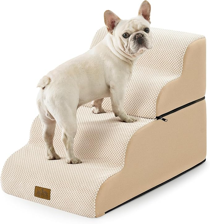 Dog Stairs for Small Dogs 19.7" H, Detachable Dog Step for Puppy or Older Cat, Ramp for Bed, Sofa, Couch or Chair, Ladder with High Density Foam, 15.7x28.3x19.7 inch, 4 Step, Beige