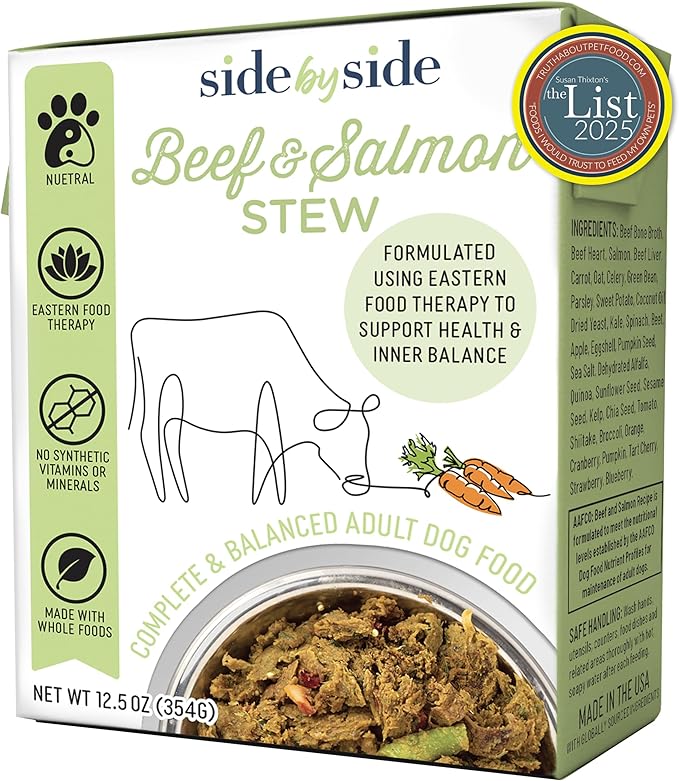 Side by Side Chicken & Lamb | Beef & Salmon Stew - Wet Dog Food & Dog Food Topper for All Breeds - Made with Nutrients & Whole Raw Ingredients - No Artificial Additives or Fillers (12.5 oz, 6-Pack)