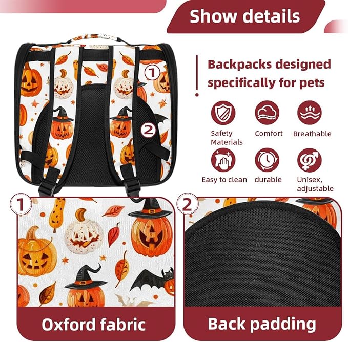 Pumpkin Helloween15 Pet Travel Carrier | Ventilated Comfortable Design with Safety Features | Ideal for Small to Medium Sized Pets Cats, Dogs etc
