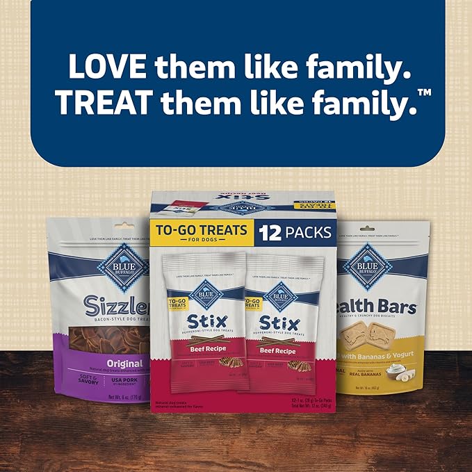 Blue Buffalo Stix Natural Soft Moist Dog Treats TOGO Beef Recipe, 1oz Bags, Pack of 12