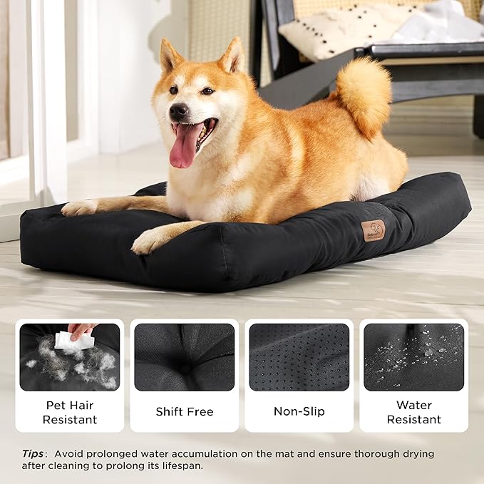 Bedsure Dog Bed Medium Size Dogs - Washable Pet Bed Mattress with Oxford Fabric, Water Resistant Flat Pet Pillow Cushion for Medium Dog Crate, 30x20x4, Black