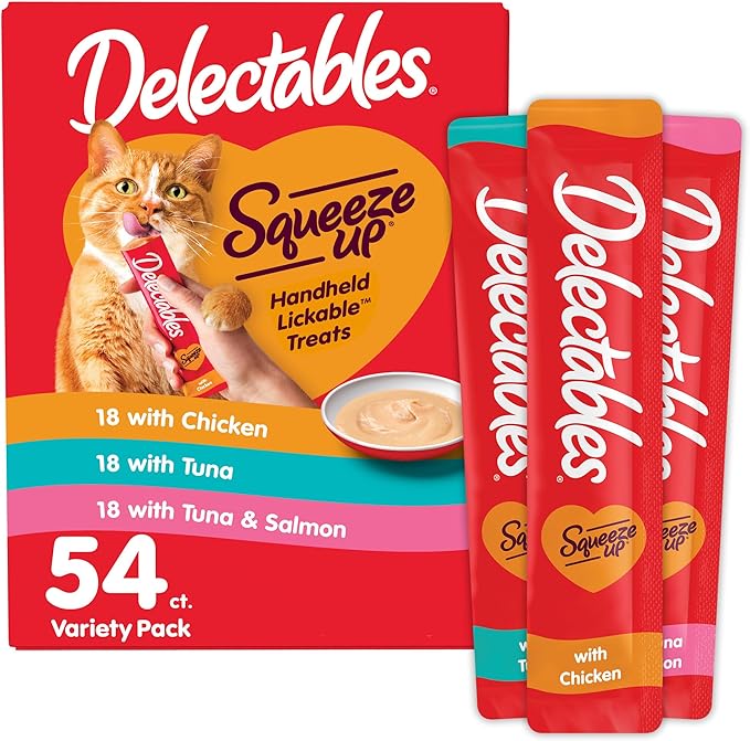 Delectables Squeeze Up Handheld Lickable Treats, Chicken, (Tuna and Tuna and Salmon) 54 Count