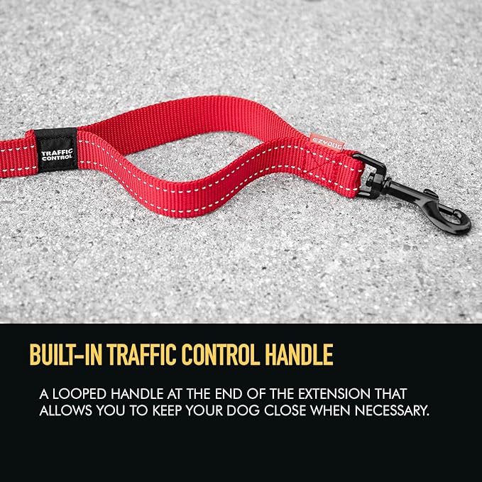 EzyDog Soft Trainer Dog Leash with Traffic Control Handle - Reflective Stitching for Nighttime Safety and Superior Strength and Comfortability for Training Small Dogs (Under 26 lbs) (72”, Red)