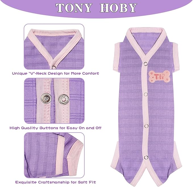 TONY HOBY Dog Pajamas, Dog Recovery Suit After Surgery, Soft Dogs Jumpsuit Shirts for Small Medium Dogs (Purple, Boy, XL)