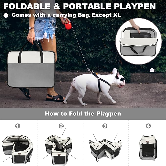 Aivituvin Dog Playpen Foldable Waterproof Pet Play Pens for Cat, Puppies, Rabbits, Chickens, Durable Portable Pet Tent for Travel Camping Indoor/Outdoor Grey XL