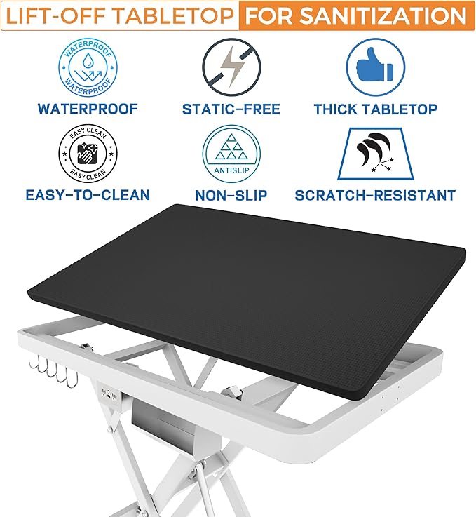 Burano Professional Super Low-Step Electric Dog Grooming Table 49.2", Heavy Duty, Anti-Slip Tabletop, Height Adjustable Dog Table with Lockable Casters, Stainless Grooming Overhead Arm