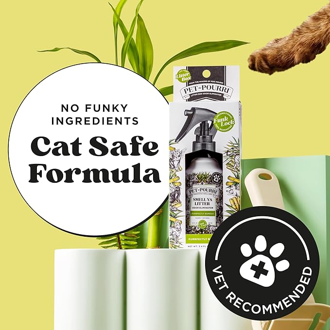 Pet-Pourri Smell Ya Litter Cat Litter Deodorizer Spray, Purrfectly Bamboo 3.4 Fl Oz, Up to 170 Uses, Pet Odor Remover with Essential Oils for Air, Carpet, Urine, Vet Recommended, Bergamot Bamboo Scent