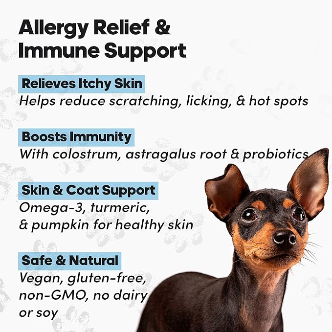 Allergy Relief & Immune Support Chews for Dogs – 90 Soft Chews, Chicken Flavor – Seasonal Itch, Skin, Paw Licking, Hot Spots – Dog Allergy Supplement