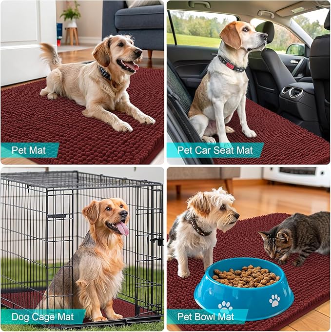 OLANLY Dog Door Mat for Muddy Paws 44x24, Absorbs Moisture and Dirt, Absorbent Non-Slip Washable Doormat, Quick Dry Chenille Mud Mat, Entry Indoor Entryway Carpet for Inside Floor, Caramel Russet