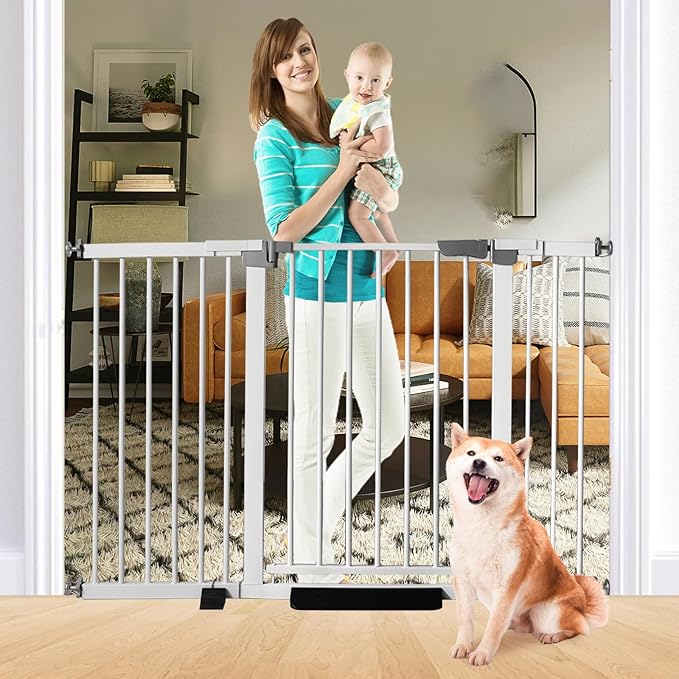 30 Inch Tall Cat Pet Gate Baby Gate Auto Close Pet Gate Adjustable 29.92""-57.48"" Wide Pressure Mounted Walk Through Swing Safety Pet Gates Child Gate (29.92""-57.48"" Wide), White