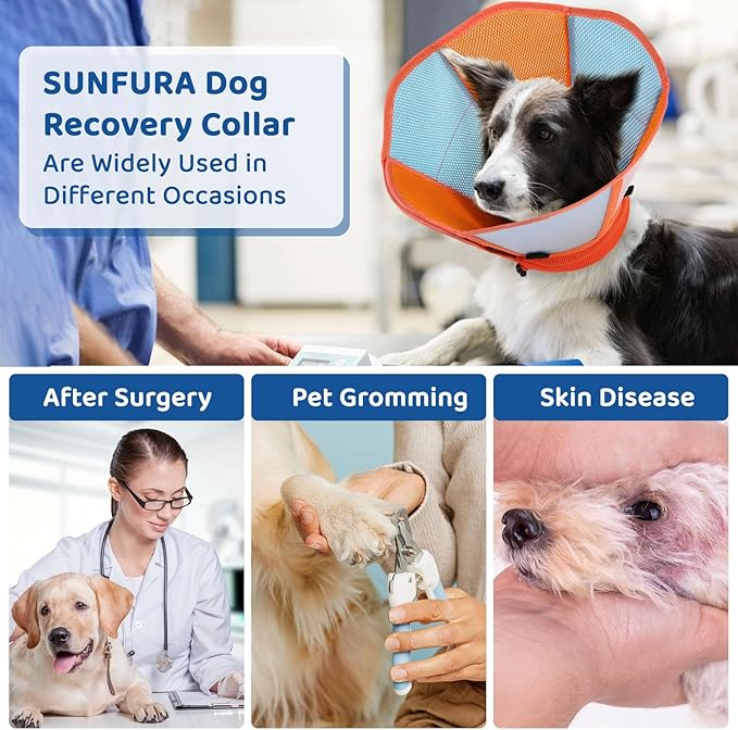 SUNFURA Dog Cones for Large Dogs, Soft Pet Cone Stop Licking After Surgery, Adjustable Pet E-Collar Alternative for Wound Healing, Orange Blue X-Large