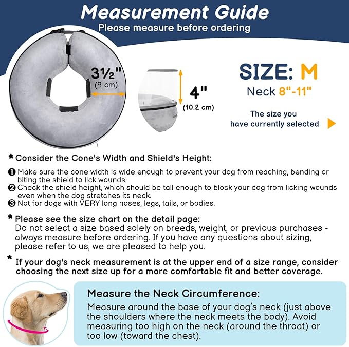 BARKLESS Inflatable Dog Cone, Protective Dog Surgery Collar to Stop Licking Biting Wounds, Patented Soft Donut Cone with Clear Shield, Adjustable Blow-up Collar for Surgery Recovery (Grey, M)