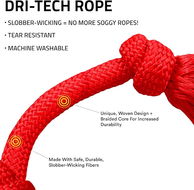 Playology Dog Toys | Dri-Tech Rope Toy Tug of War Rope for Aggressive Chewers | Medium Beef Scented Toy - Easy to Clean and Made from Non Toxic Materials