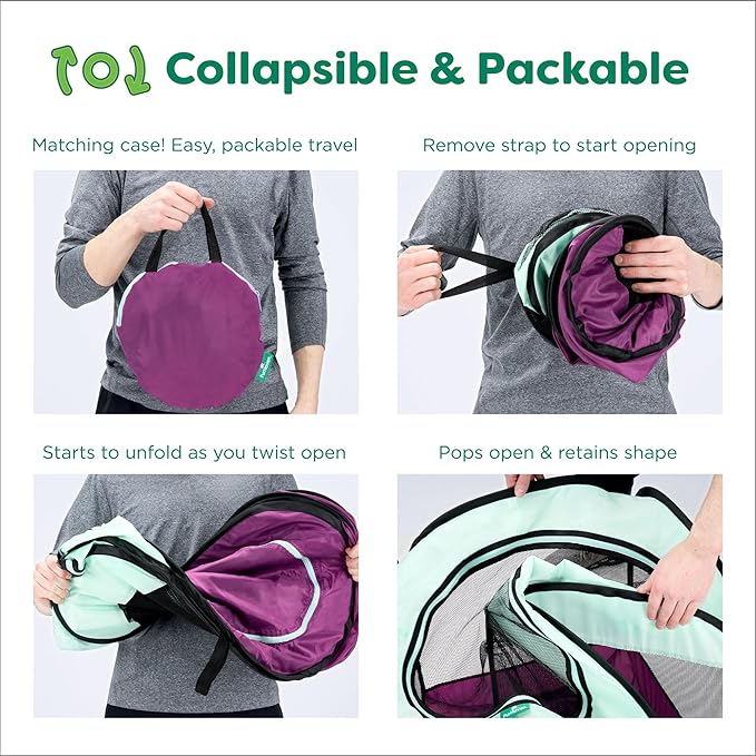 Furhaven Portable Dog Playpen Cat Tent, Pet Playground/Kennel Foldable Indoor Outdoor Zippered Puppy Crate - Green & Pink, Small