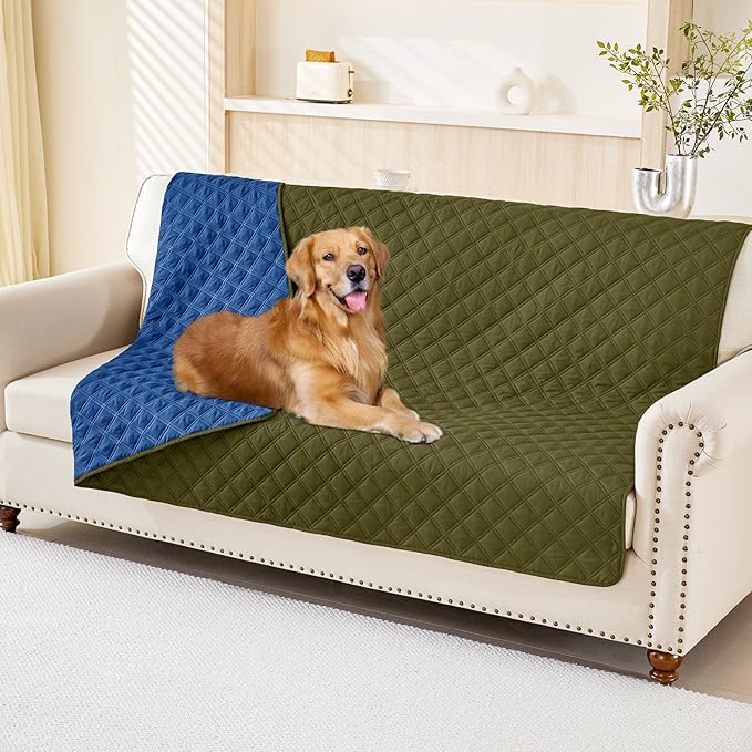 Smiry Waterproof Dog Blanket, Reversible Dog Bed Cover Pet Blanket, Soft Pet Couch Covers for Sofa Washable, Bed Couch Sofa Furniture Protector for Puppy Cat Kids (68"x82", Green/Navy)
