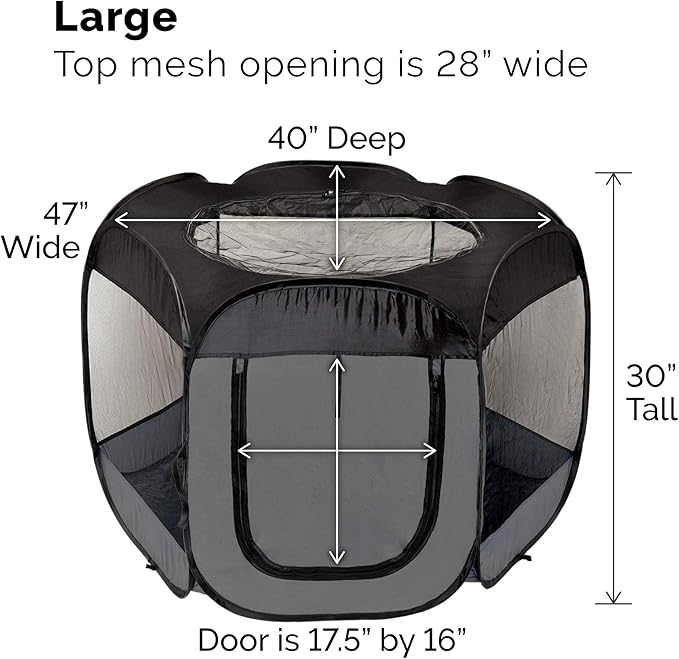 Furhaven Portable Dog Playpen Cat Tent, Pet playground/kennel foldable indoor outdoor zippered puppy crate - Gray, Large