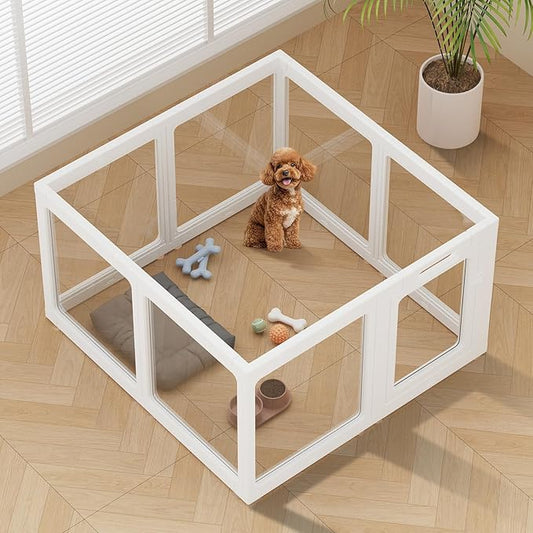 Clear Acrylic Dog Playpen Indoor, Puppy Cat Small Pet Play Pen, Pet Cat Foldable Playpen for Rabbits, Dog Fence Crate Kennel Whelping Cage (White, 8 Panel)