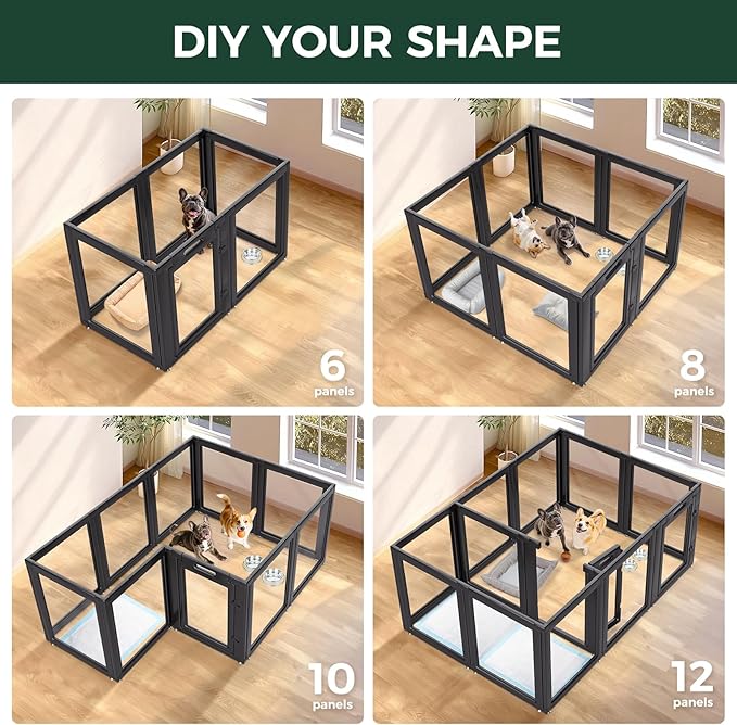 FXW AuraSpace Acrylic Indoor Dog Playpen for Small and Medium Dogs, 30 Inch, 8 Panels, Black