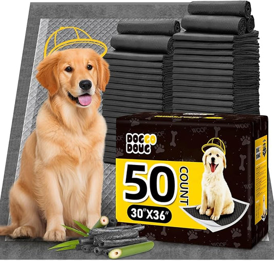 Dog Pee Pads for Dogs XXL 30"x36" Charcoal Puppy Pads 50 Counts Extra Large Disposable Activated Carbon Super Absorbent Full Edge-Wrapping Odor-Control Training Pads with Adhesive Tabs