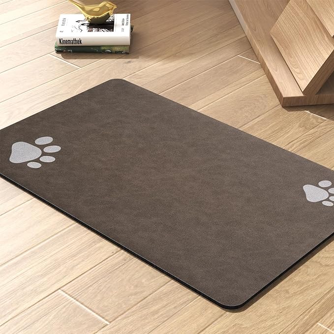 Pet Feeding Mat-Absorbent Dog Mat for Food and Water Bowl-No Stains Quick Dry Water Dispenser Mat-Dog Accessories Pet Supplies-Bowl for Messy Drinkers（Brown,17"x28"